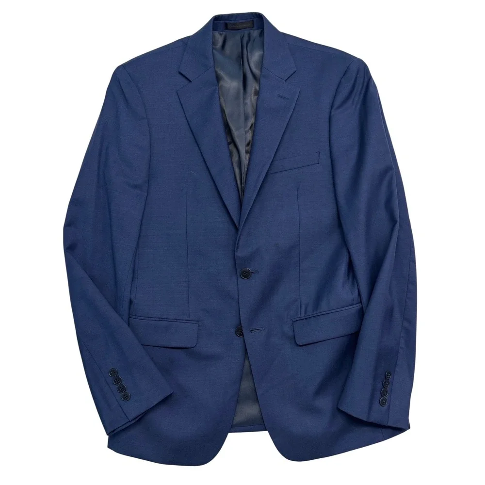 Calvin Klein 38R Navy Blue Blazer Jacket Sport Suit Coat 100% Wool Stretch Mens